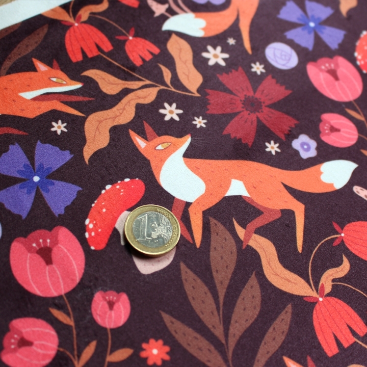 Tissu illustré "Renards" – popeline, velours & French terry – motif automnal