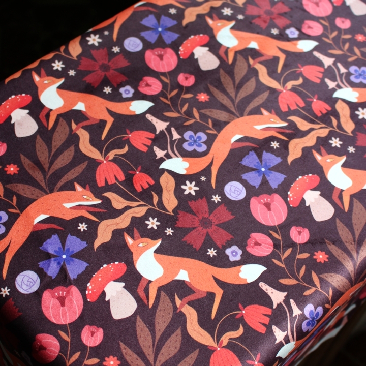 Tissu illustré "Renards" – popeline, velours & French terry – motif automnal