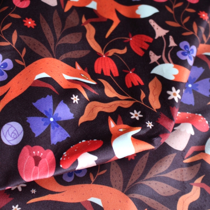 Tissu illustré "Renards" – popeline, velours & French terry – motif automnal