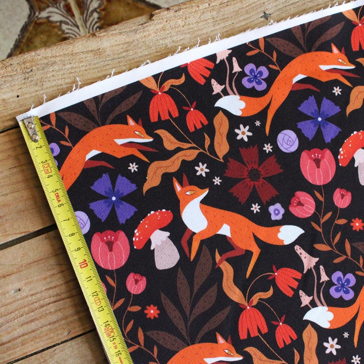 Tissu illustré "Renards" – popeline, velours & French terry – motif automnal