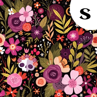 Tissu illustré "Skull Flowers" – popeline, velours & French terry – motif fleuris, coloré, halloween