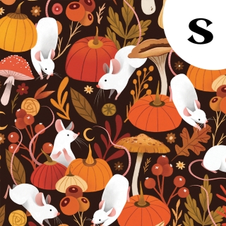 Coupon de tissu illustré "Souris & citrouilles" 48x48 cm – Popeline & French Terry – motif automnale