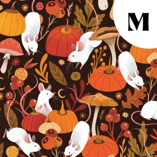 Tissu illustré "Souris & citrouilles" – popeline, velours & French terry – motif automnal