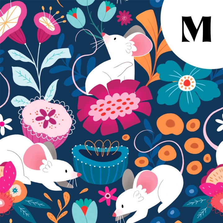 Tissu illustré "Souris fleurs" – popeline, velours & French terry – motif printanier