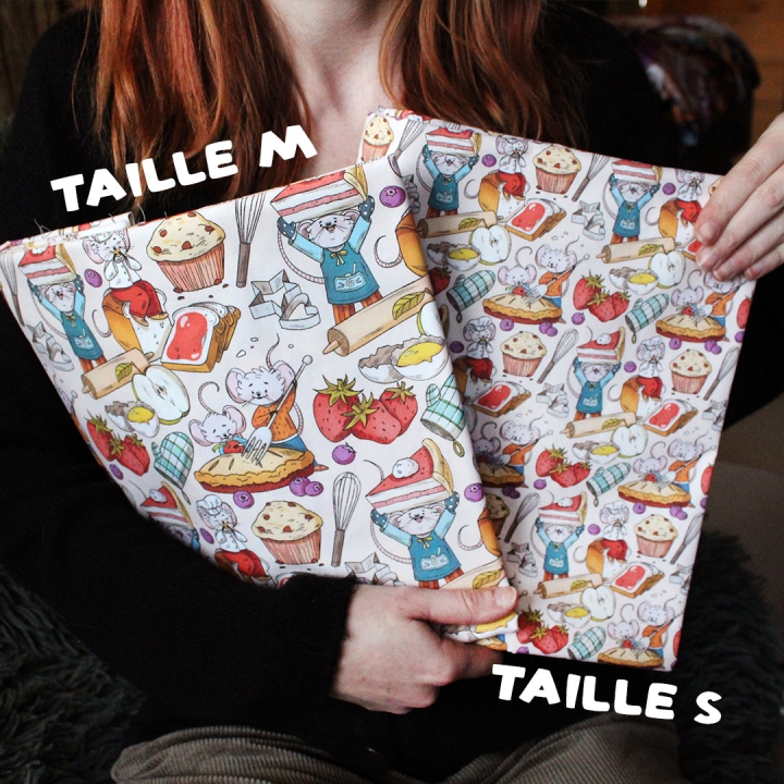 Tissu illustré "Souris pâtisserie" – popeline, velours & French terry – motif enfantin