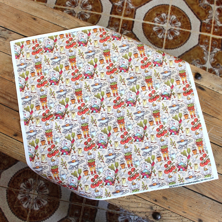 Coupon de tissu illustré "Souris potager" 48x48 cm – Popeline & French Terry – motif enfantin
