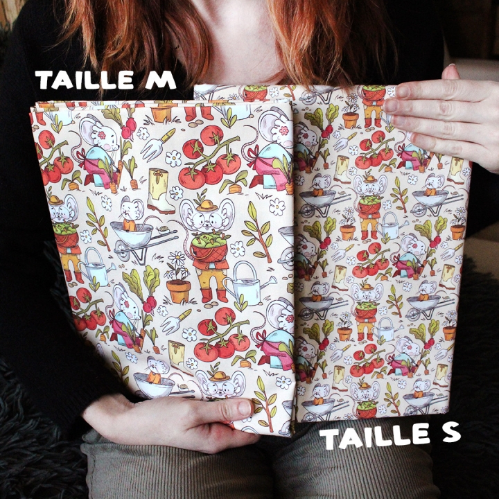 Tissu illustré "Souris potager" – popeline, velours & French terry – motif enfantin