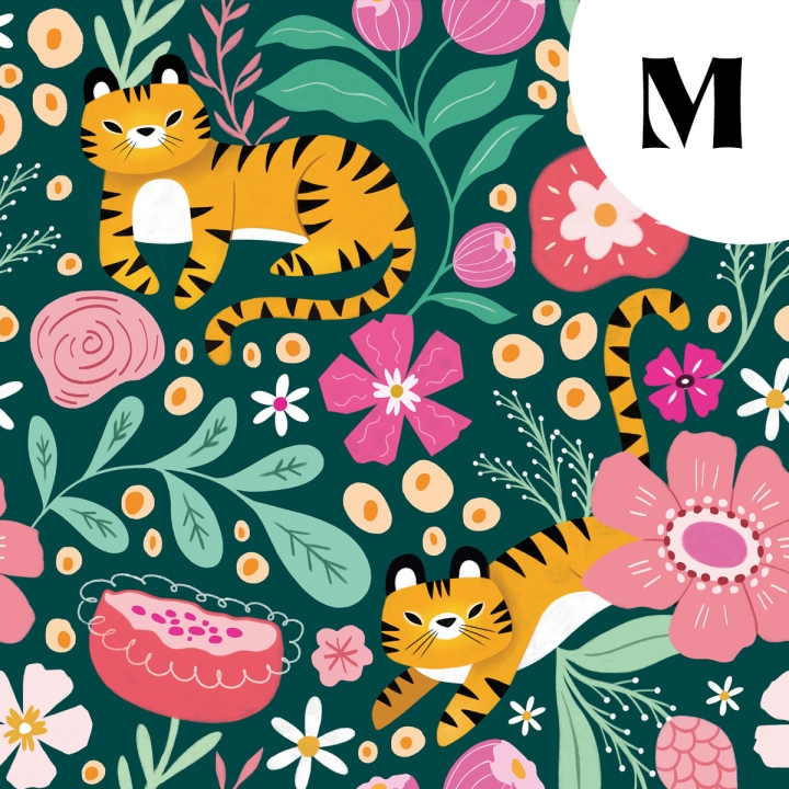 Coupon de tissu illustré "Tigres" 48x48 cm – Popeline & French Terry – motif enfantin