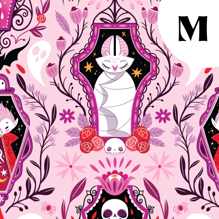 Coupon de tissu illustré "Vampire Night" 48x48 cm – Popeline & French Terry – motif spooky, halloween