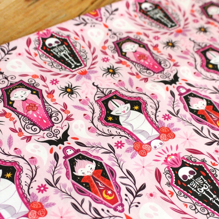 Coupon de tissu illustré "Vampire Night" 48x48 cm – Popeline & French Terry – motif spooky, halloween