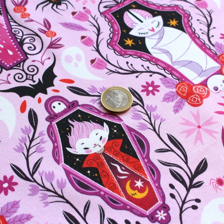 Tissu illustré "Vampire Night" – popeline, velours & French terry – motif spooky, halloween