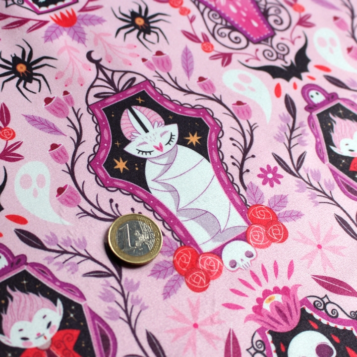 Tissu illustré "Vampire Night" – popeline, velours & French terry – motif spooky, halloween