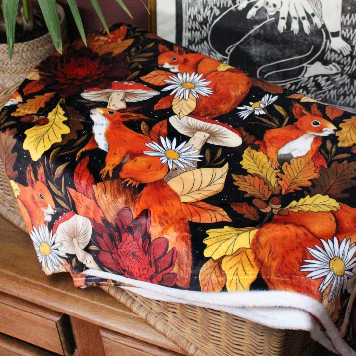 Plaid illustré écureuils d’automne – Motif automnal