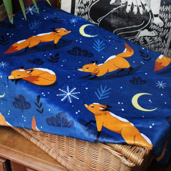 Plaid illustré renards sous la neige – Motif hivernal