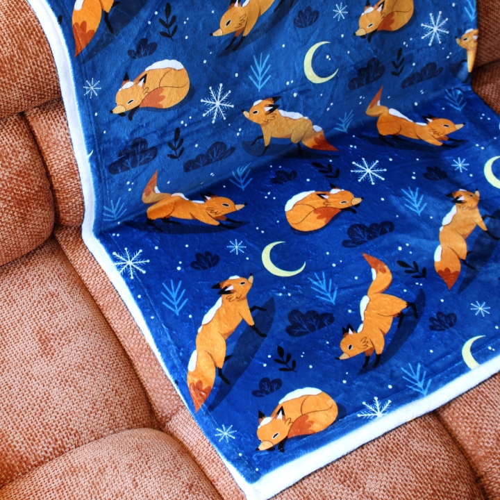 Plaid illustré renards sous la neige – Motif hivernal