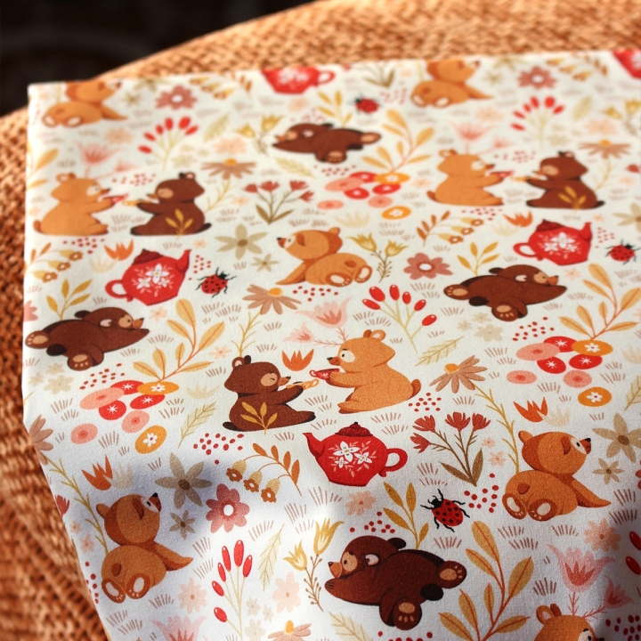 Tissu illustré "Oursons" – popeline, velours & French terry – motif enfantin