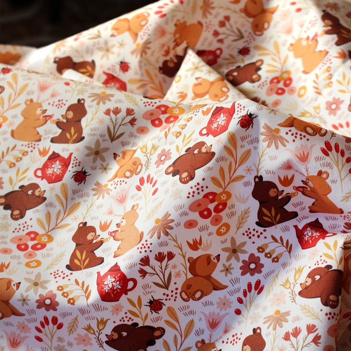 Tissu illustré "Oursons" – popeline, velours & French terry – motif enfantin