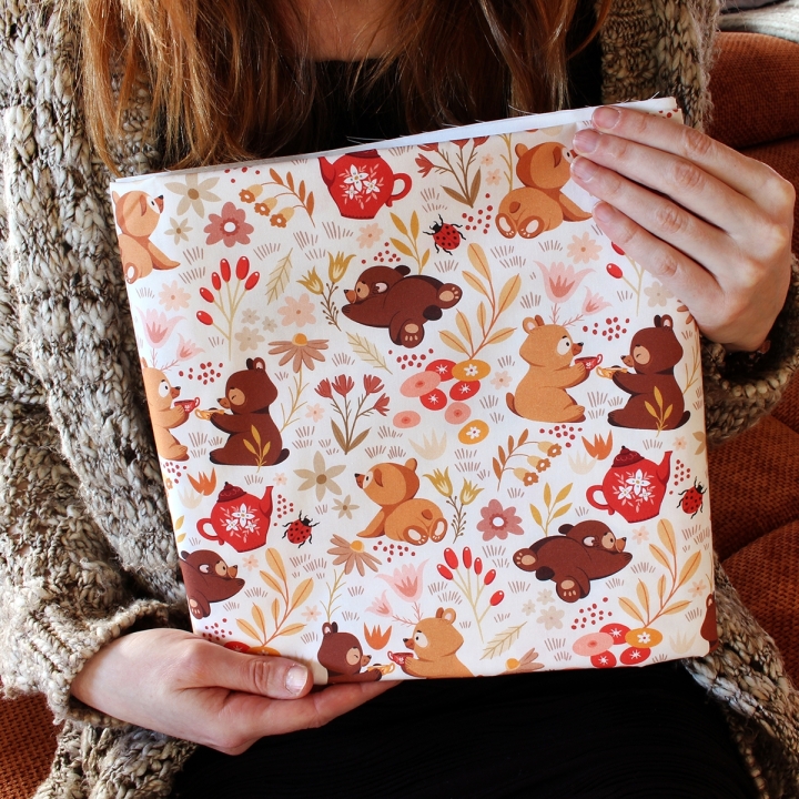 Tissu illustré "Oursons" – popeline, velours & French terry – motif enfantin