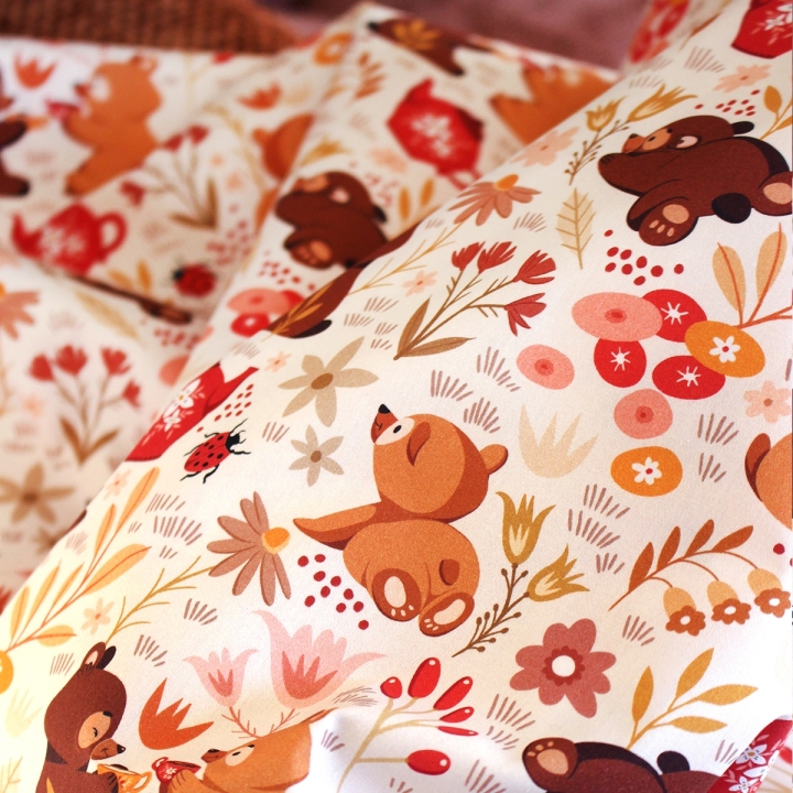 Tissu illustré "Oursons" – popeline, velours & French terry – motif enfantin