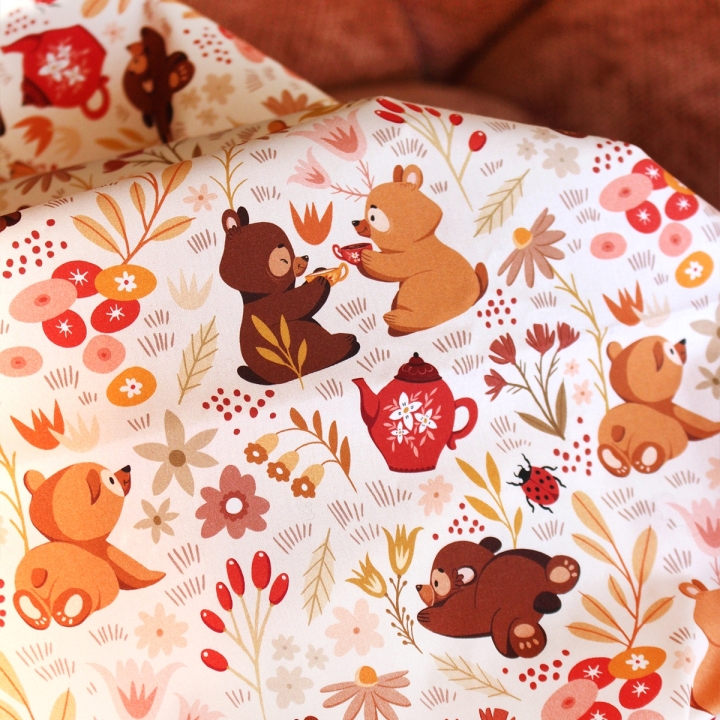 Tissu illustré "Oursons" – popeline, velours & French terry – motif enfantin