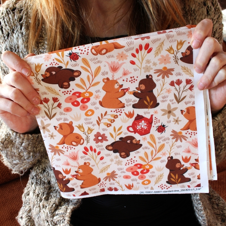 Tissu illustré "Oursons" – popeline, velours & French terry – motif enfantin