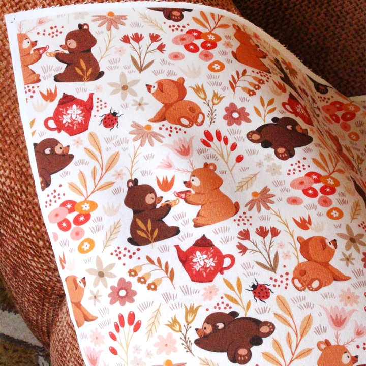 Tissu illustré "Oursons" – popeline, velours & French terry – motif enfantin