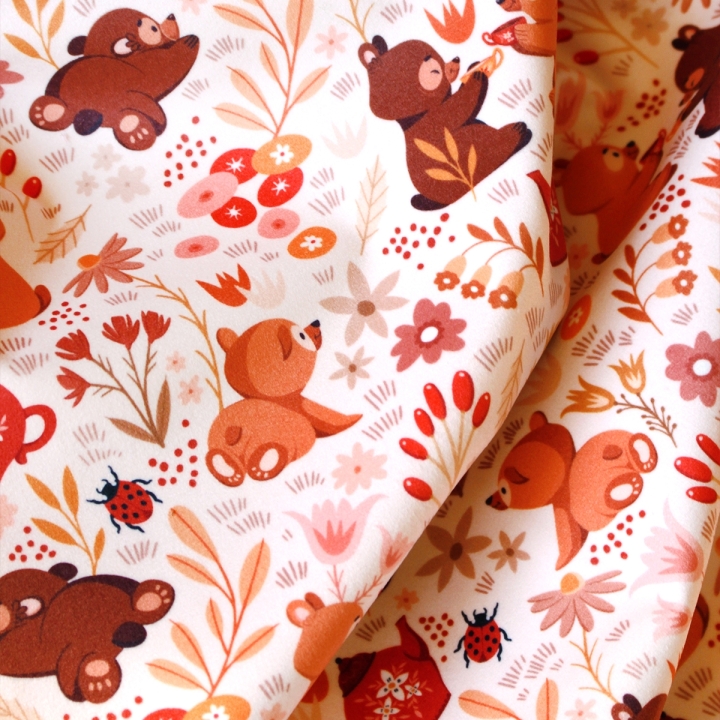 Tissu illustré "Oursons" – popeline, velours & French terry – motif enfantin