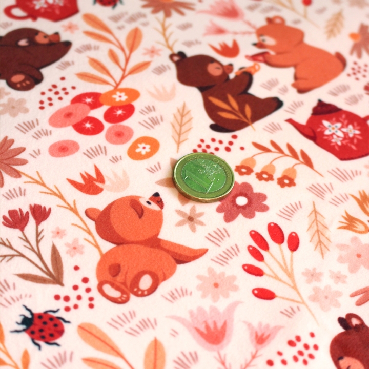 Tissu illustré "Oursons" – popeline, velours & French terry – motif enfantin