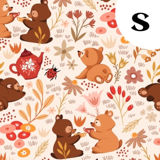 Coupon de tissu illustré "Oursons" 48x48 cm – Popeline & French Terry – motif enfantin