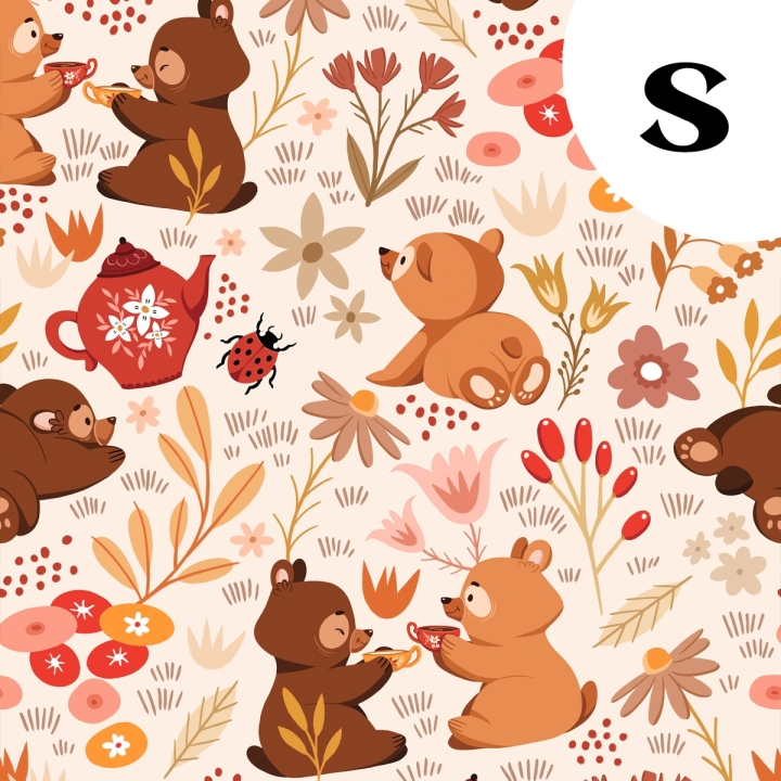 Coupon de tissu illustré "Oursons" 48x48 cm – Popeline & French Terry – motif enfantin