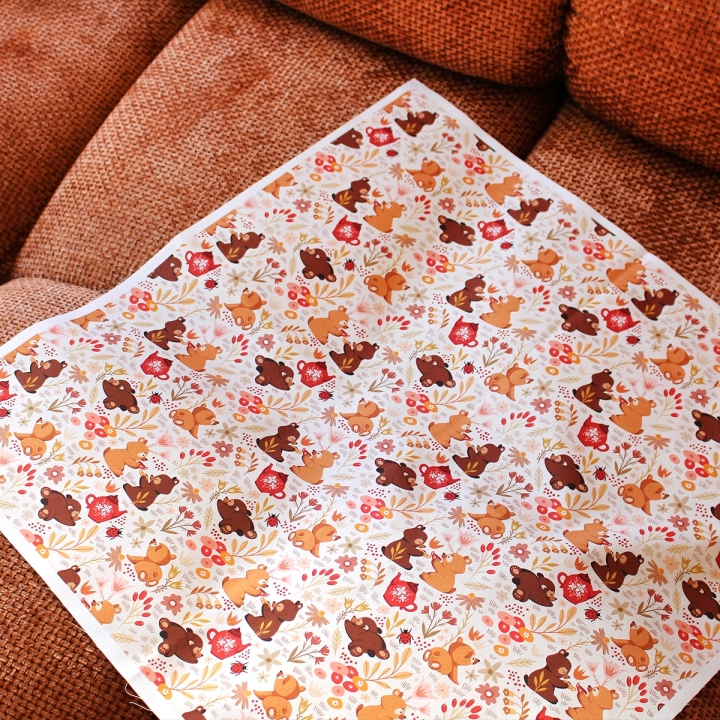 Coupon de tissu illustré "Oursons" 48x48 cm – Popeline & French Terry – motif enfantin