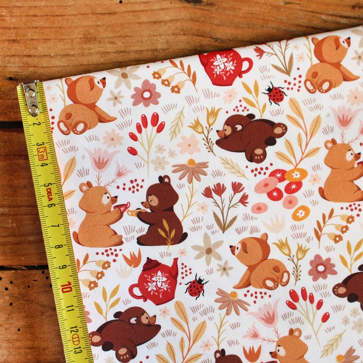Coupon de tissu illustré "Oursons" 48x48 cm – Popeline & French Terry – motif enfantin