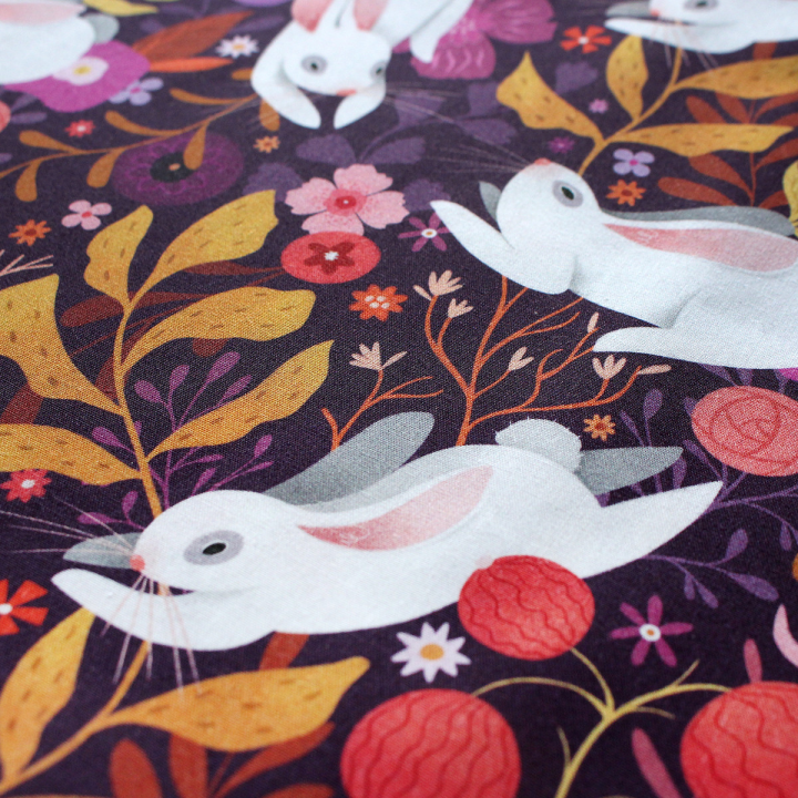 [PRECOMMANDE] Tissu popeline 100% coton / LAPINS BLANCS - Motif taille M