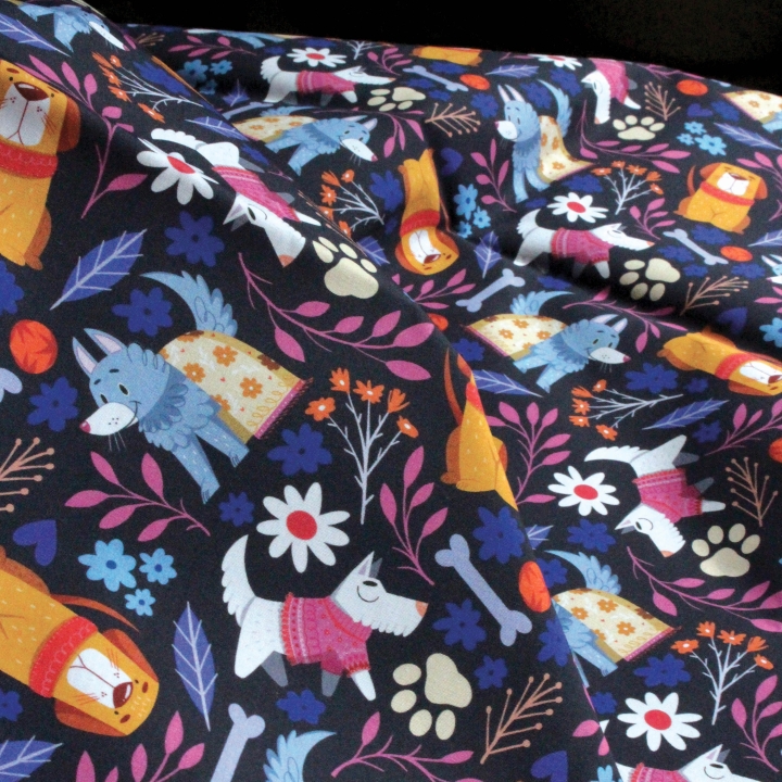 Tissu illustré "Dog lover" – popeline, velours & French terry – motif enfantin