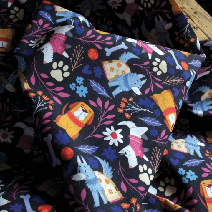 Tissu illustré "Dog lover" – popeline, velours & French terry – motif enfantin