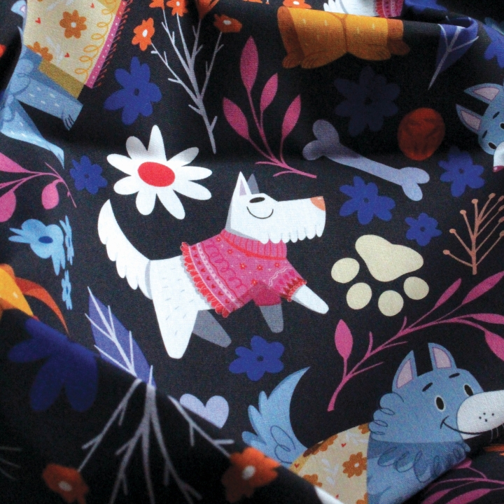 Tissu illustré "Dog lover" – popeline, velours & French terry – motif enfantin