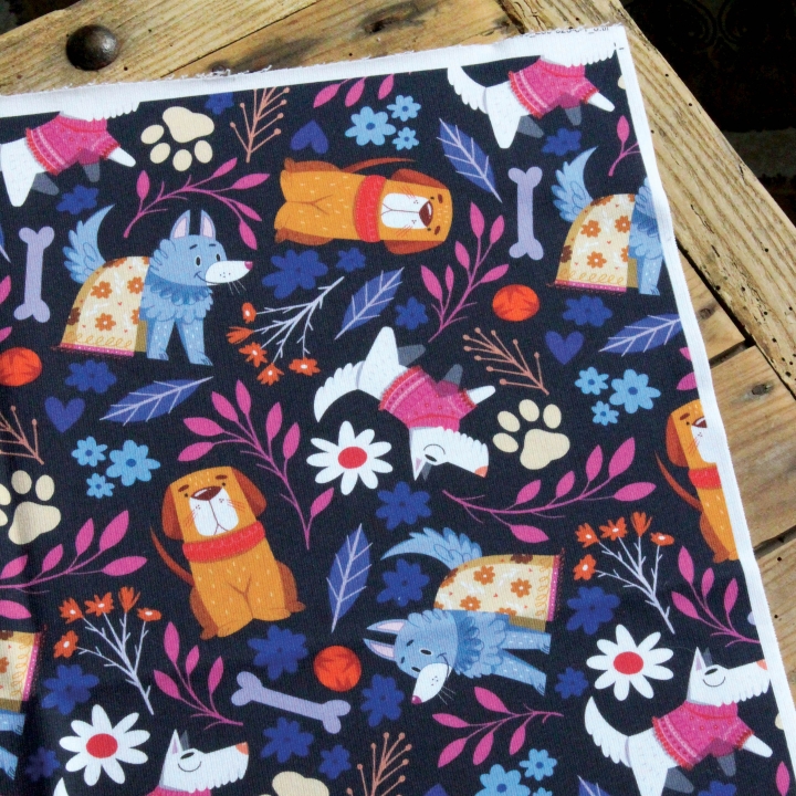 Tissu illustré "Dog lover" – popeline, velours & French terry – motif enfantin