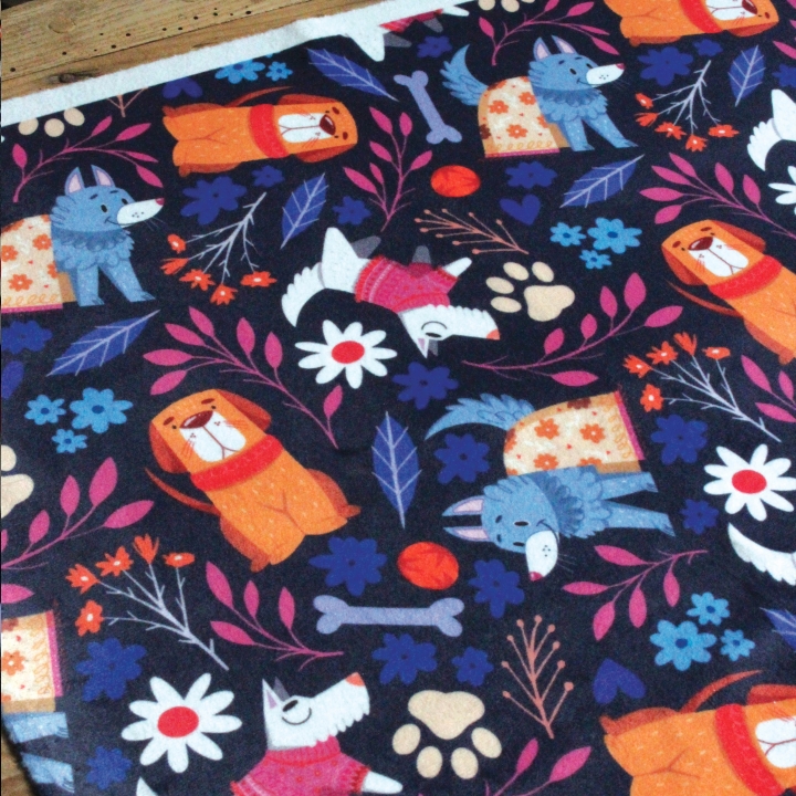 Tissu illustré "Dog lover" – popeline, velours & French terry – motif enfantin
