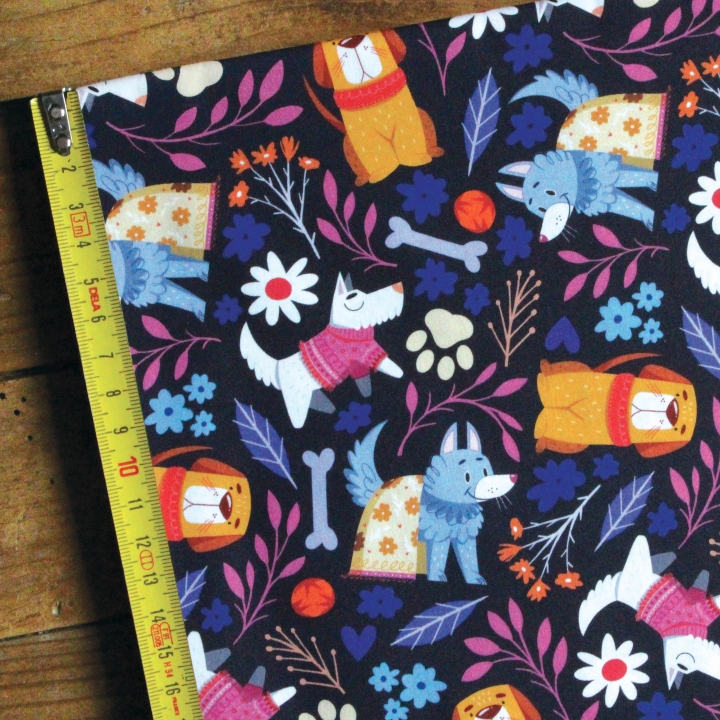 Coupon de tissu illustré "Dog lover" 48x48 cm – Popeline & French Terry – motif enfantin
