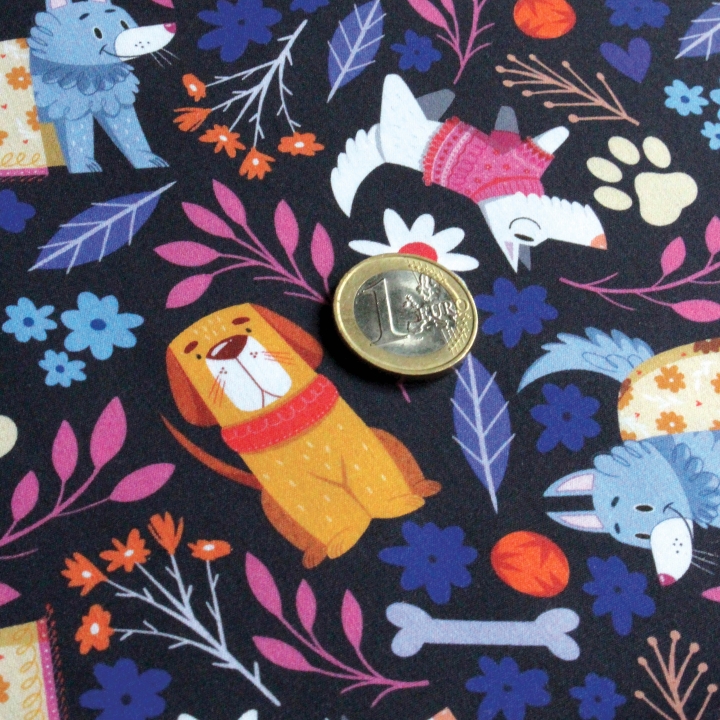 Coupon de tissu illustré "Dog lover" 48x48 cm – Popeline & French Terry – motif enfantin