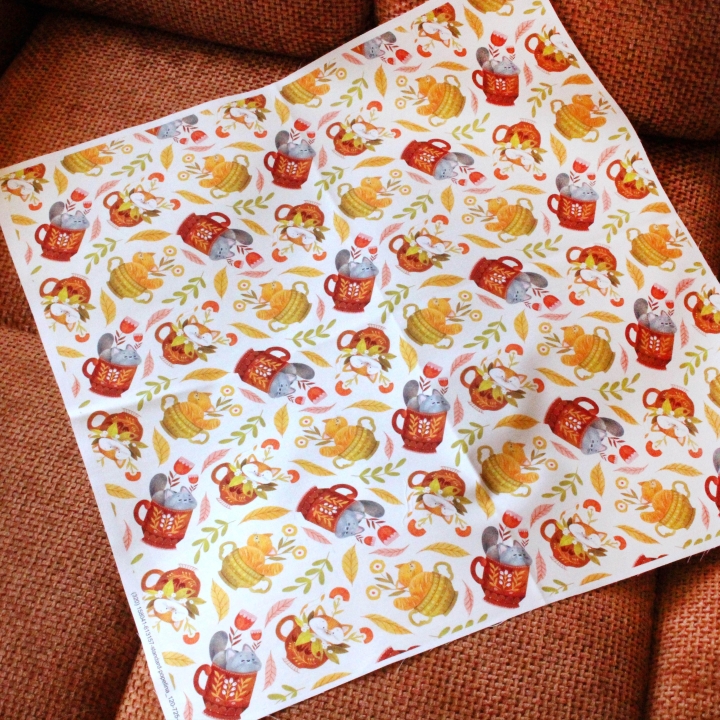 Coupon de tissu illustré "Les chats du salon de thé" 48x48 cm