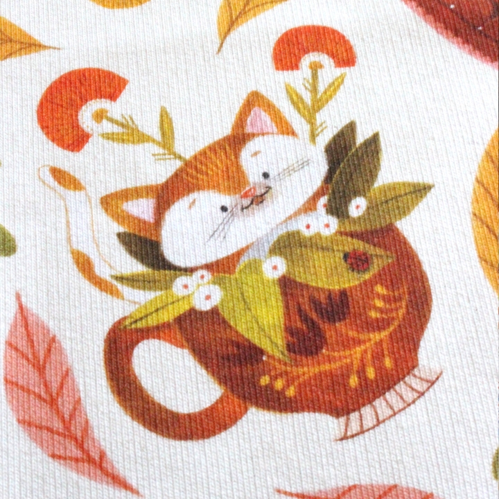 Coupon de tissu illustré "Les chats du salon de thé" 48x48 cm