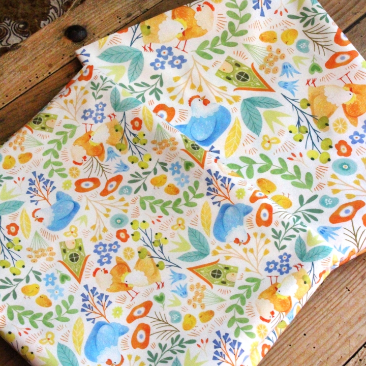 Tissu illustré "Poules printanières"