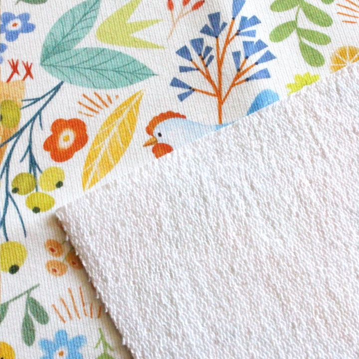 Tissu illustré "Poules printanières"