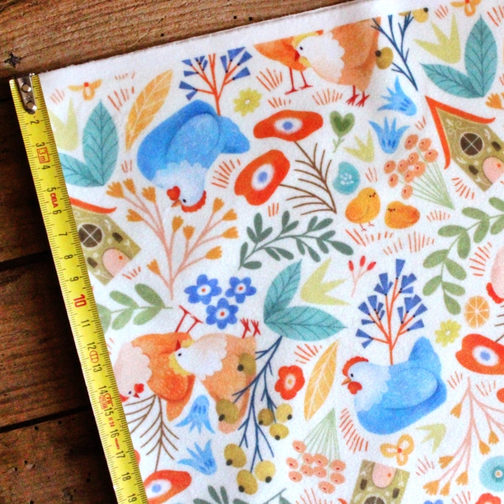 Tissu illustré "Poules printanières"