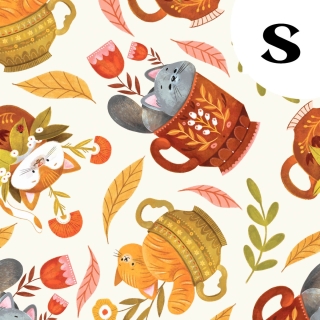 Tissu illustré "Les chats du salon de thé"