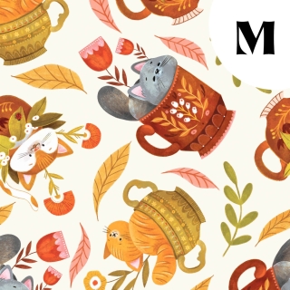 Tissu illustré "Les chats du salon de thé"