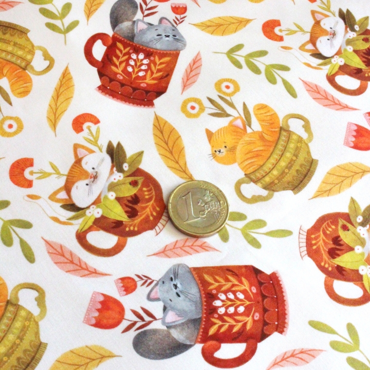 Tissu illustré "Les chats du salon de thé"