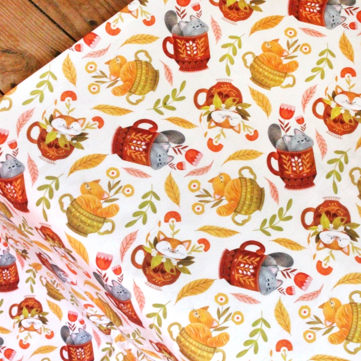 Tissu illustré "Les chats du salon de thé"