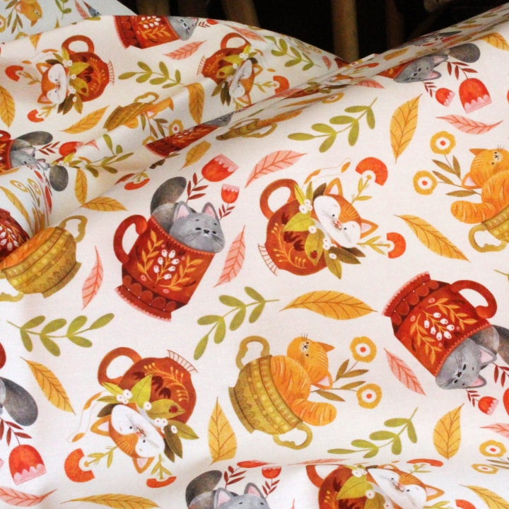 Tissu illustré "Les chats du salon de thé"